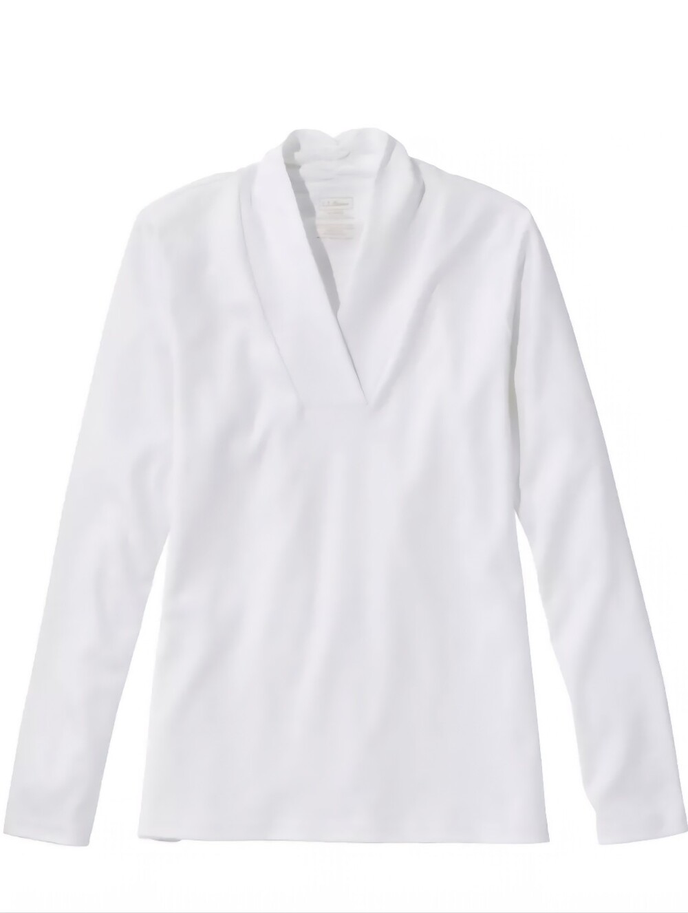 L.L. Bean White V-Neck Shawl Neck Long Sleeve Top